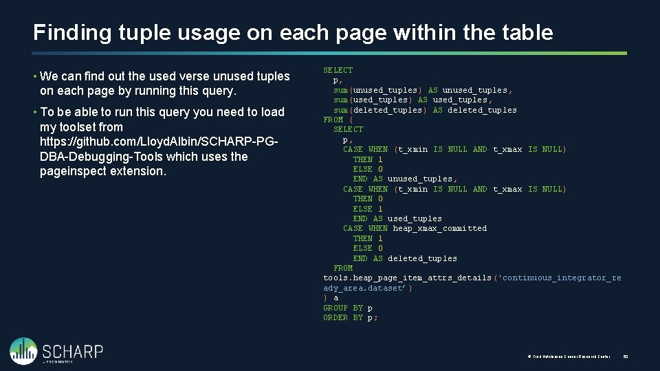 Finding tuple usage on each page within the table • We can find out