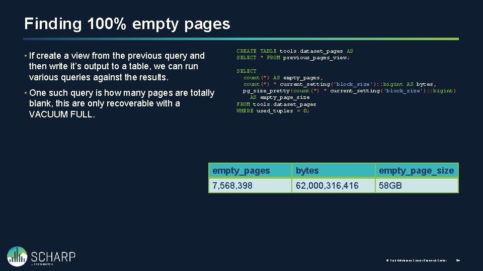 Finding 100% empty pages CREATE TABLE tools. dataset_pages AS SELECT * FROM previous_pages_view; •