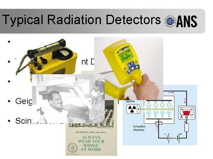 Typical Radiation Detectors • Film packet • Thermoluminescent Dosimeter (TLD) • Ionization chamber •