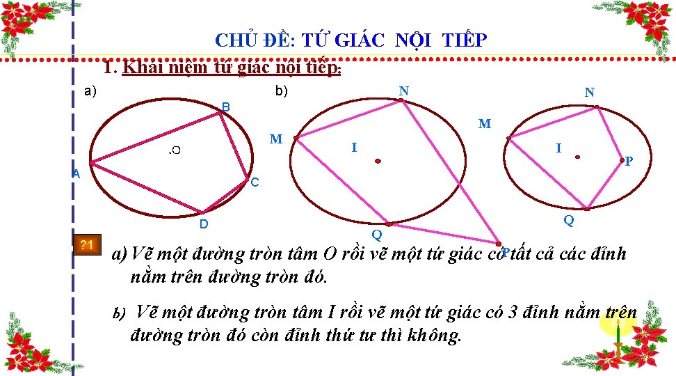 CHỦ ĐỀ: TỨ GIÁC NỘI TIẾP 1. Khái niệm tứ giác nội tiếp: CHỦ ĐỀ: TỨ GIÁC NỘI TIẾP 1. Khái niệm tứ giác nội tiếp: