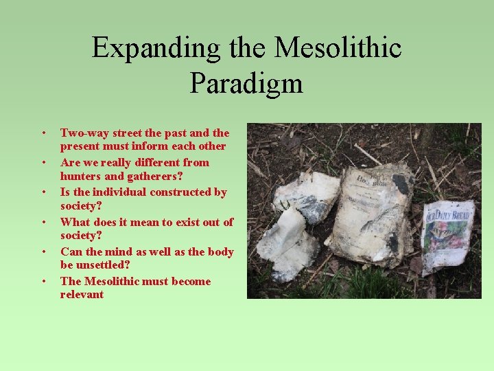Expanding the Mesolithic Paradigm • • • Two-way street the past and the present
