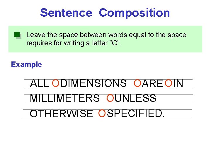 Sentence Composition Leave the space between words equal to the space requires for writing