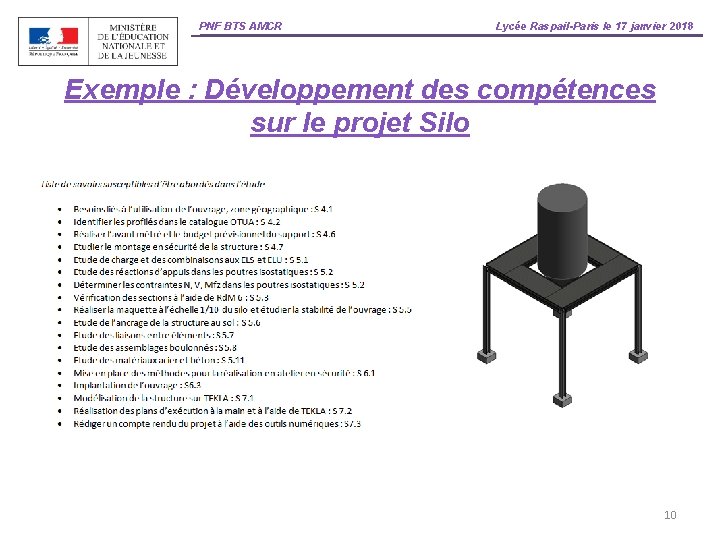 PNF BTS AMCR Lycée Raspail-Paris le 17 janvier 2018 Exemple : Développement des compétences