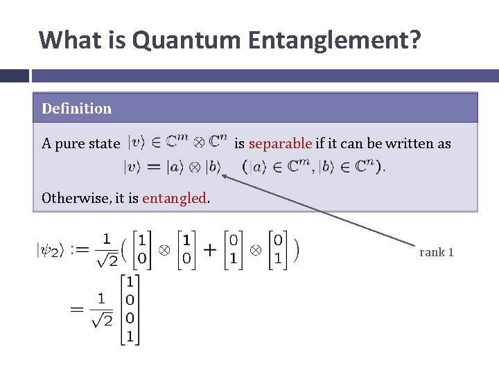 What is Quantum Entanglement? Definition A pure state is separable if it can be