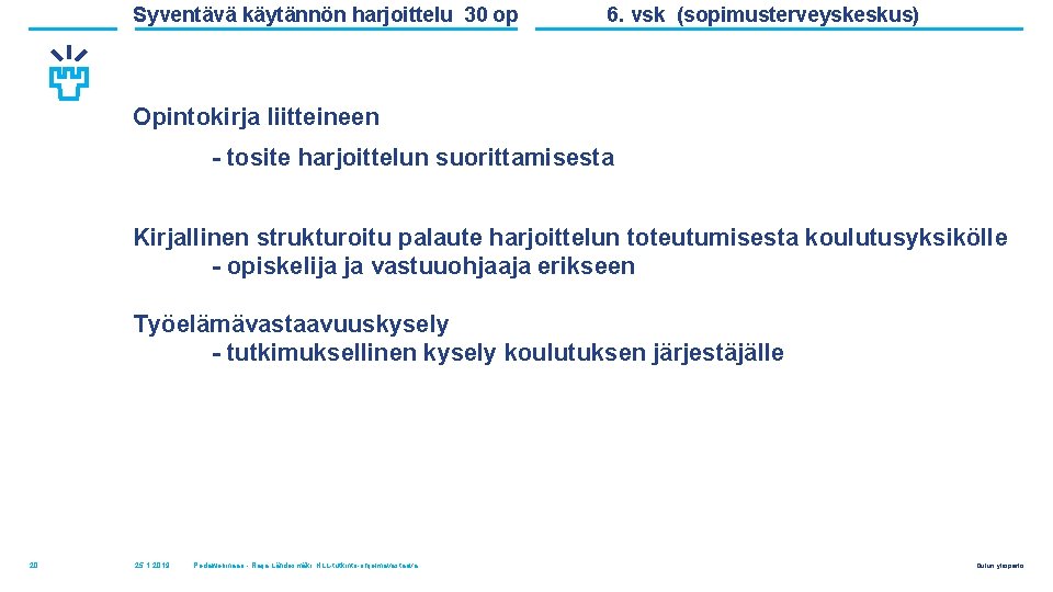 Syventävä käytännön harjoittelu 30 op 6. vsk (sopimusterveyskeskus) Opintokirja liitteineen - tosite harjoittelun suorittamisesta