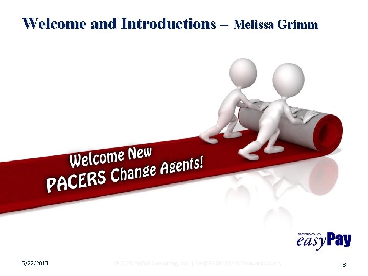 Welcome and Introductions – Melissa Grimm 5/22/2013 © 2013 PKING Consulting, Inc. | PACERS