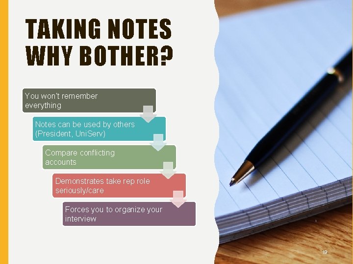 TAKING NOTES WHY BOTHER? You won’t remember everything Notes can be used by others