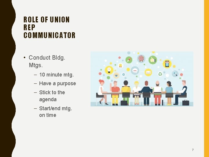 ROLE OF UNION REP COMMUNICATOR • Conduct Bldg. Mtgs. – 10 minute mtg. –