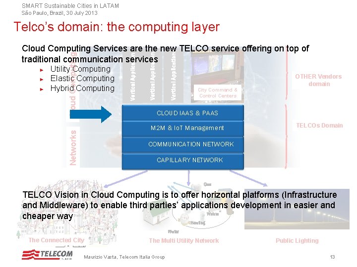 SMART Sustainable Cities in LATAM São Paulo, Brazil, 30 July 2013 Telco’s domain: the