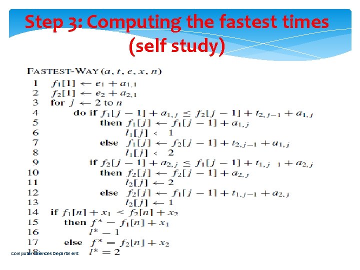 Step 3: Computing the fastest times (self study) Computer Sciences Department 18 
