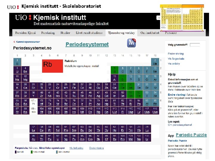 Kjemisk institutt - Skolelaboratoriet Periodesystemet Periodic Puzzle 06. 01. 15 Brit Skaugrud og Svein