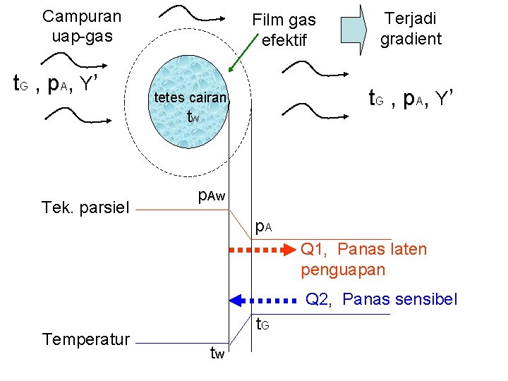 Campuran uap-gas t G , p. A , Y ’ Film gas efektif t