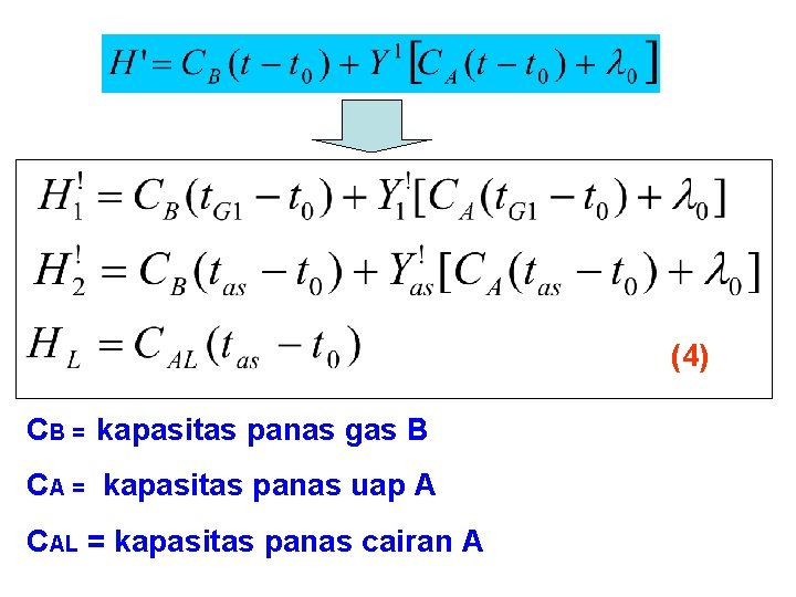 (4) CB = kapasitas panas gas B CA = kapasitas panas uap A CAL