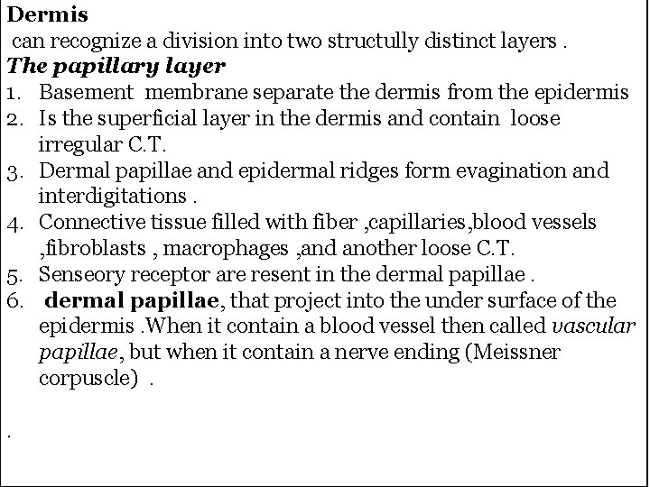 Dermis can recognize a division into two structully distinct layers. The papillary layer 1.