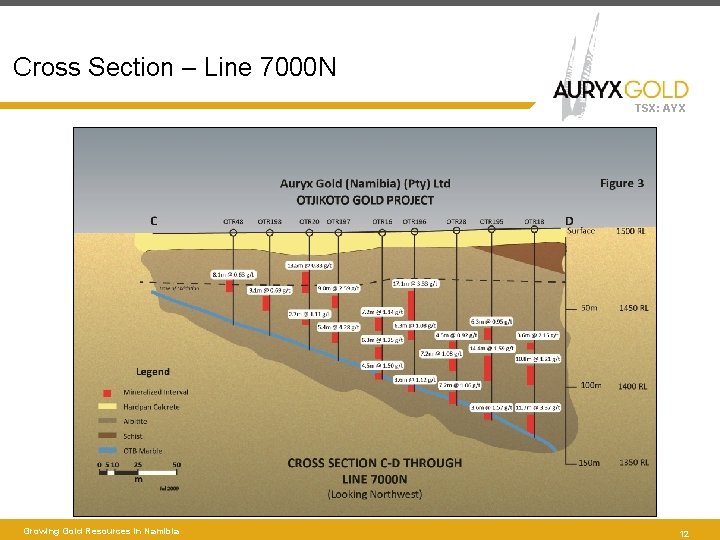 Cross Section – Line 7000 N TSX: AYX Growing Gold Resources in Namibia 12