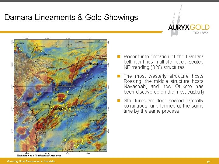 Damara Lineaments & Gold Showings TSX: AYX Otjikoto Recent interpretation of the Damara belt