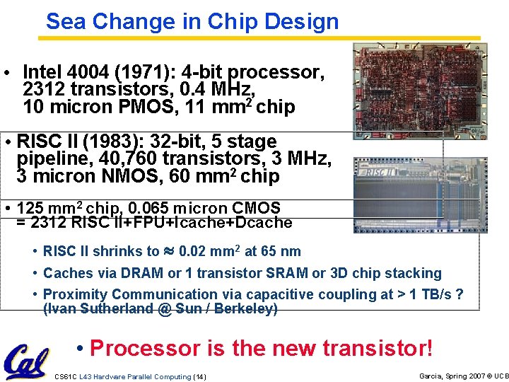 Sea Change in Chip Design • Intel 4004 (1971): 4 -bit processor, 2312 transistors,