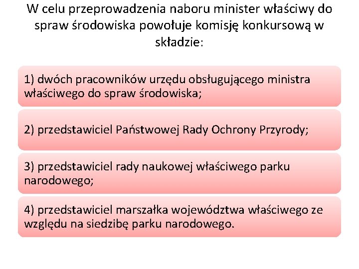 W celu przeprowadzenia naboru minister właściwy do spraw środowiska powołuje komisję konkursową w składzie: