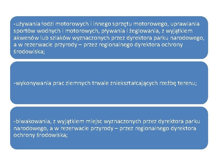 -używania łodzi motorowych i innego sprzętu motorowego, uprawiania sportów wodnych i motorowych, pływania i