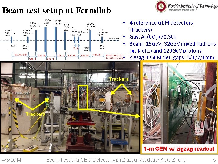 Beam test setup at Fermilab • 4 reference GEM detectors (trackers) • Gas: Ar/CO