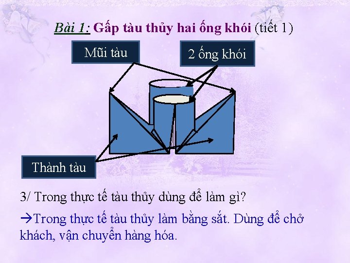 Bài 1: Gấp tàu thủy hai ống khói (tiết 1) Mũi tàu 2 ống