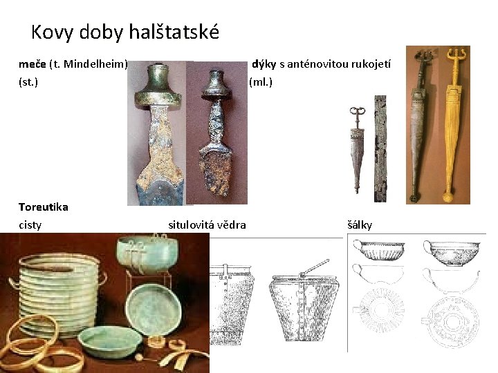 Kovy doby halštatské meče (t. Mindelheim) dýky s anténovitou rukojetí (st. ) (ml. )