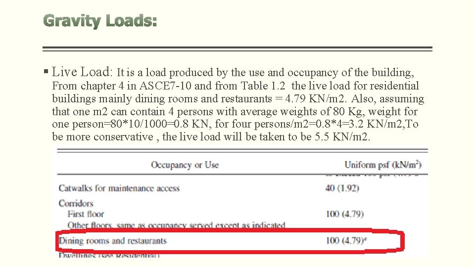 Gravity Loads: § Live Load: It is a load produced by the use and