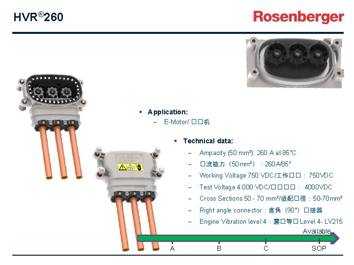 HVR® 260 § Application: - E-Motor/ ��机 § Technical data: - Ampacity (50 mm²):