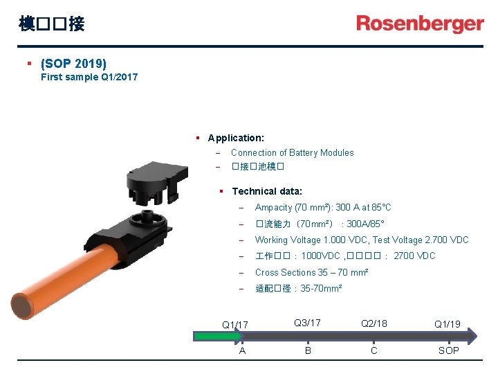 模��接 § (SOP 2019) First sample Q 1/2017 § Application: - Connection of Battery