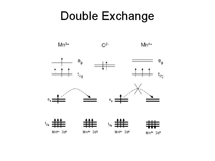 Double Exchange eg eg t 2 g Mn 3+ 3 d 4 Mn 4+