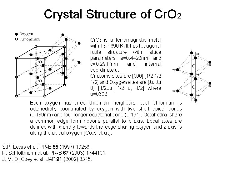 Crystal Structure of Cr. O 2 is a ferromagnetic metal with Tc ≈ 390