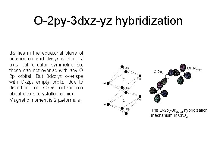 O-2 py-3 dxz-yz hybridization dxy lies in the equatorial plane of octahedron and dxz+yz