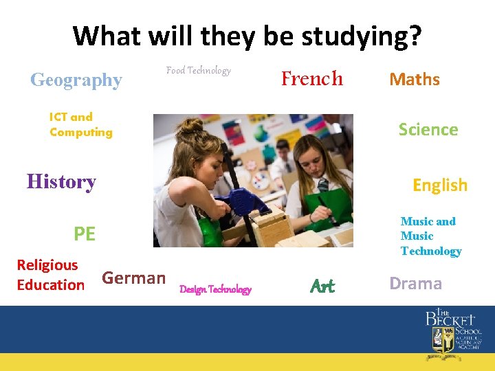 What will they be studying? Geography Food Technology French ICT and Computing Science History