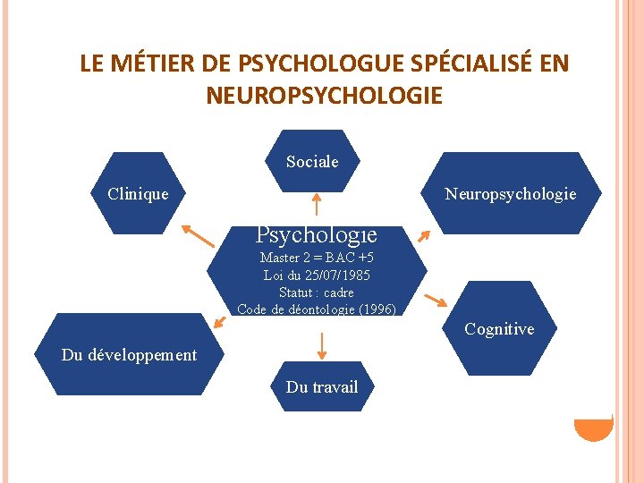 LE MÉTIER DE PSYCHOLOGUE SPÉCIALISÉ EN NEUROPSYCHOLOGIE Sociale Clinique Neuropsychologie Psychologie Master 2 = LE MÉTIER DE PSYCHOLOGUE SPÉCIALISÉ EN NEUROPSYCHOLOGIE Sociale Clinique Neuropsychologie Psychologie Master 2 =