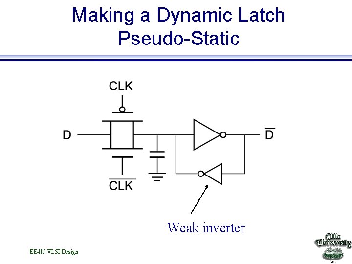 Making a Dynamic Latch Pseudo-Static Weak inverter EE 415 VLSI Design 