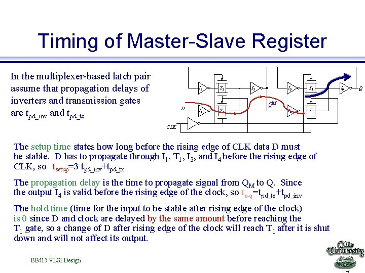 Timing of Master-Slave Register In the multiplexer-based latch pair assume that propagation delays of