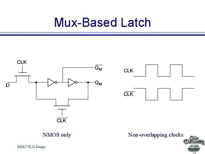 Mux-Based Latch D NMOS only EE 415 VLSI Design Non-overlapping clocks 