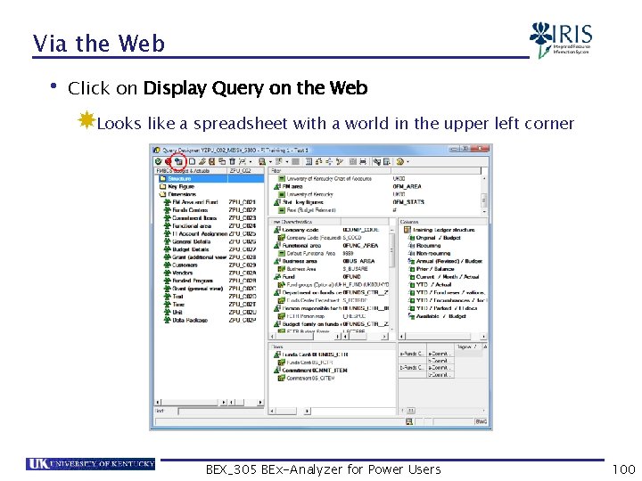 Via the Web • Click on Display Query on the Web Looks like a