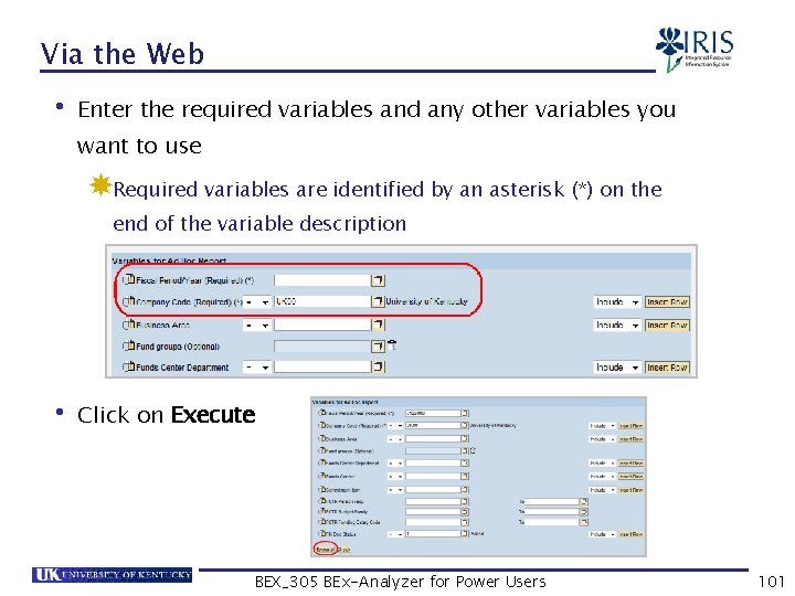 Via the Web • Enter the required variables and any other variables you want