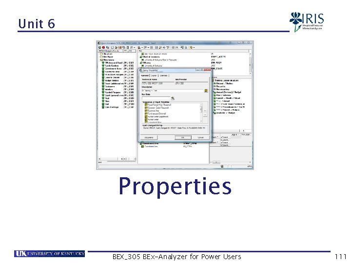 Unit 6 Properties BEX_305 BEx-Analyzer for Power Users 111 