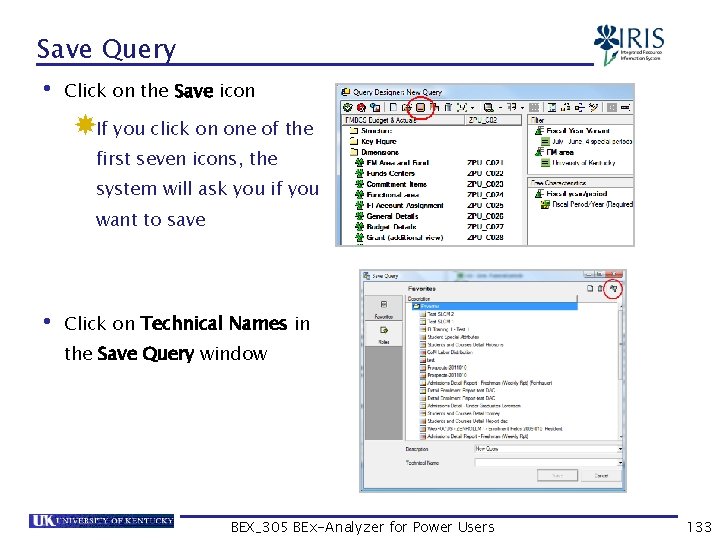 Save Query • Click on the Save icon If you click on one of
