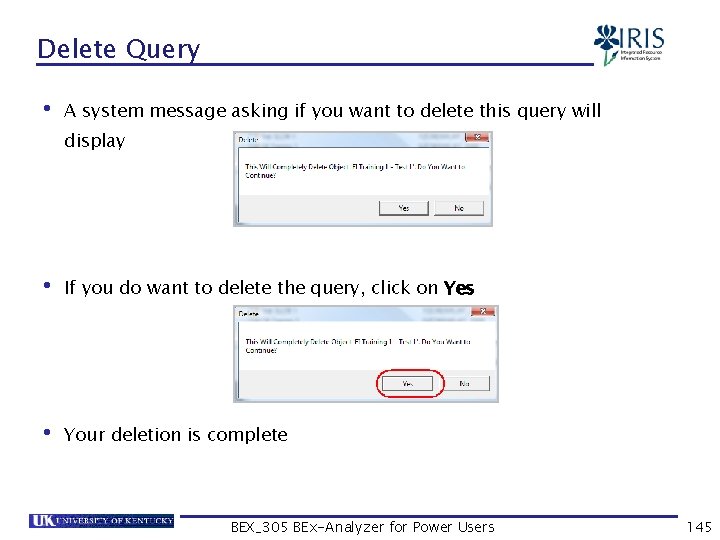 Delete Query • A system message asking if you want to delete this query