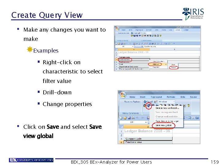 Create Query View • Make any changes you want to make Examples § Right-click