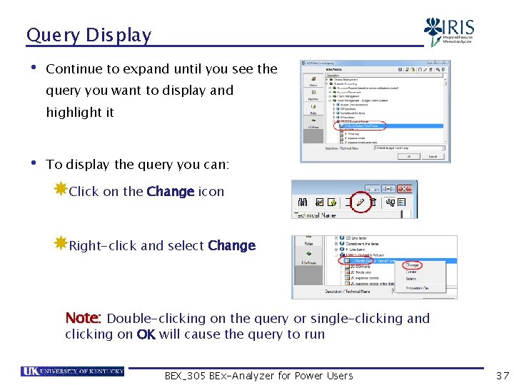 Query Display • Continue to expand until you see the query you want to