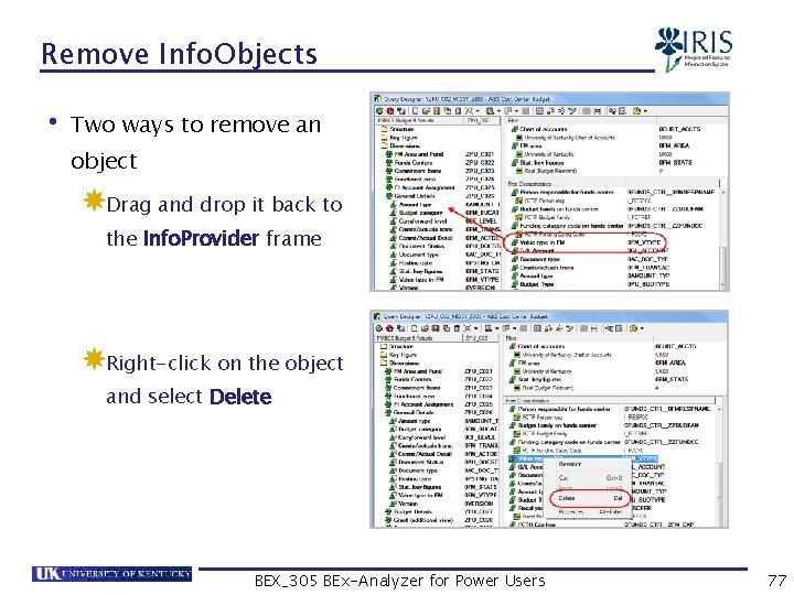 Remove Info. Objects • Two ways to remove an object Drag and drop it