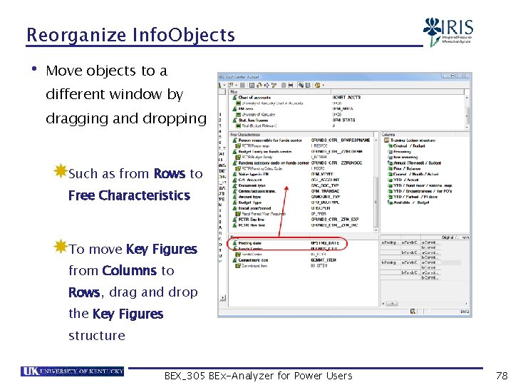 Reorganize Info. Objects • Move objects to a different window by dragging and dropping