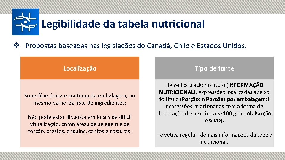 Legibilidade da tabela nutricional v Propostas baseadas nas legislações do Canadá, Chile e Estados