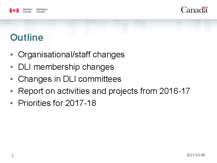 Outline • • • 2 Organisational/staff changes DLI membership changes Changes in DLI committees