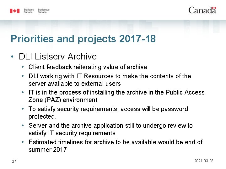 Priorities and projects 2017 -18 • DLI Listserv Archive • Client feedback reiterating value