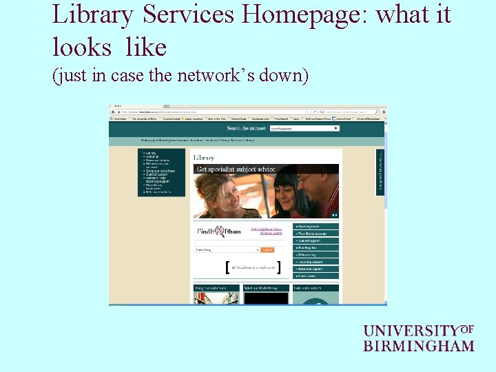 Library Services Homepage: what it looks like (just in case the network’s down) 